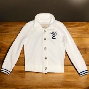 Hollister Fleece Button Front Logo Sweater in Cream Size XS